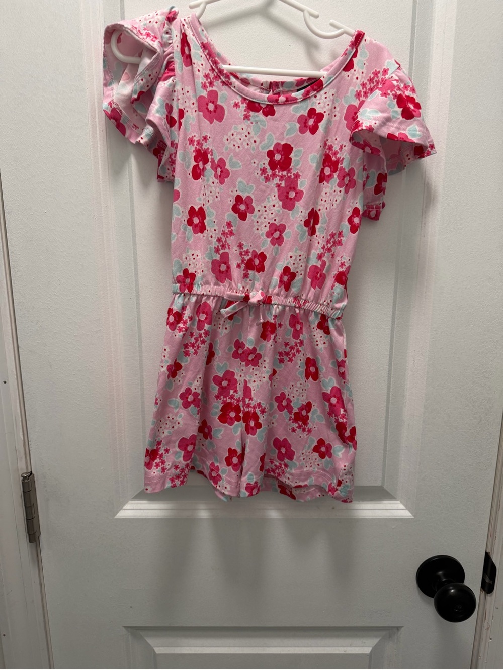 Girls Pink Floral Short Sleeve Romper